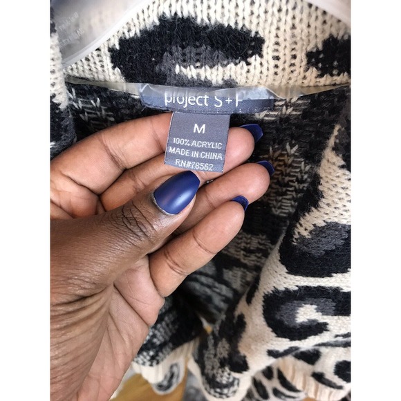 womens cheetah print Knit Long Sleeve Waterfall Cardigan Medium Open Front - Picture 7 of 9